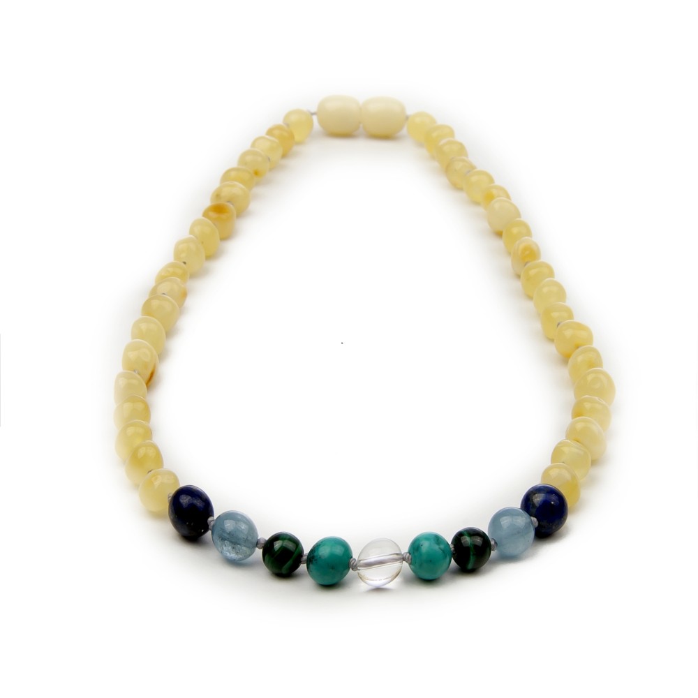 Unpolished Amazonite and African Jade Baltic Amber Necklace With Lapis Lazuli