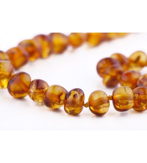 Amber baby necklace Baroque Polished Cognac