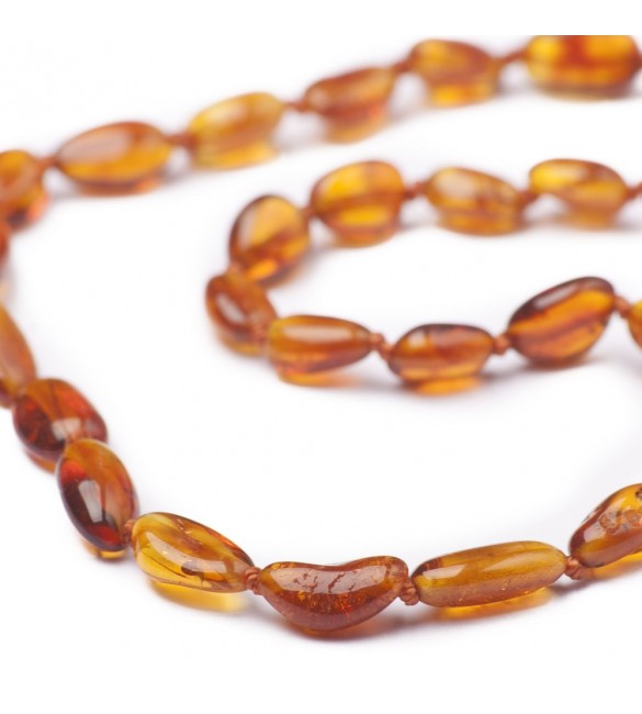 Amber Baby necklace Bean Polished Cognac