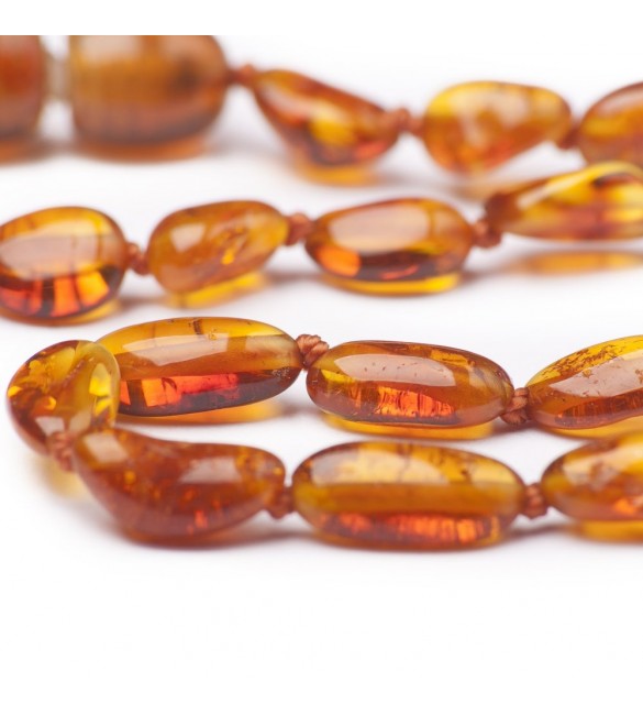 Amber Adult necklace Bean Polished Cognac